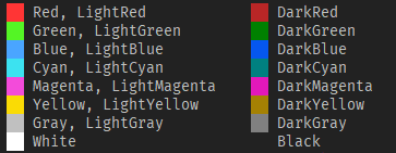 Colored Text - Available colors