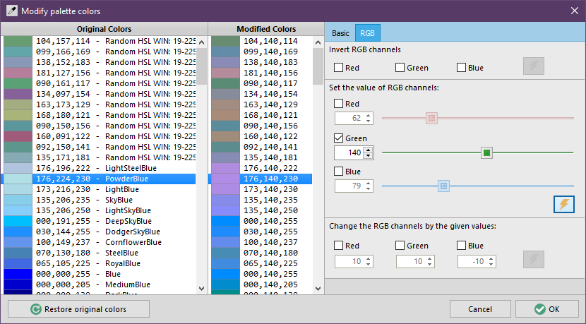 Modify palette colors - RGB