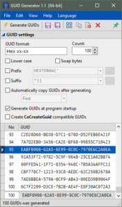 GUID Generator - Main window