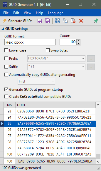 GUID Generator - Main window