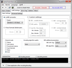 LAME settings - Expert mode - Basic settings